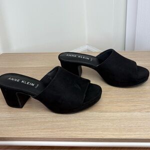Anne Klein Black Mules with Chunky Block Heel
